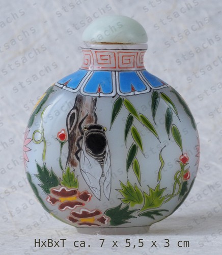 Snuff bottle glas bemahlt - snuff,